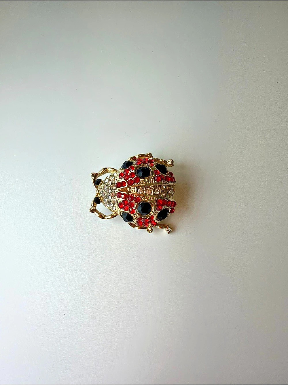 Red & Gold Jeweled Ladybug Brooch Like New